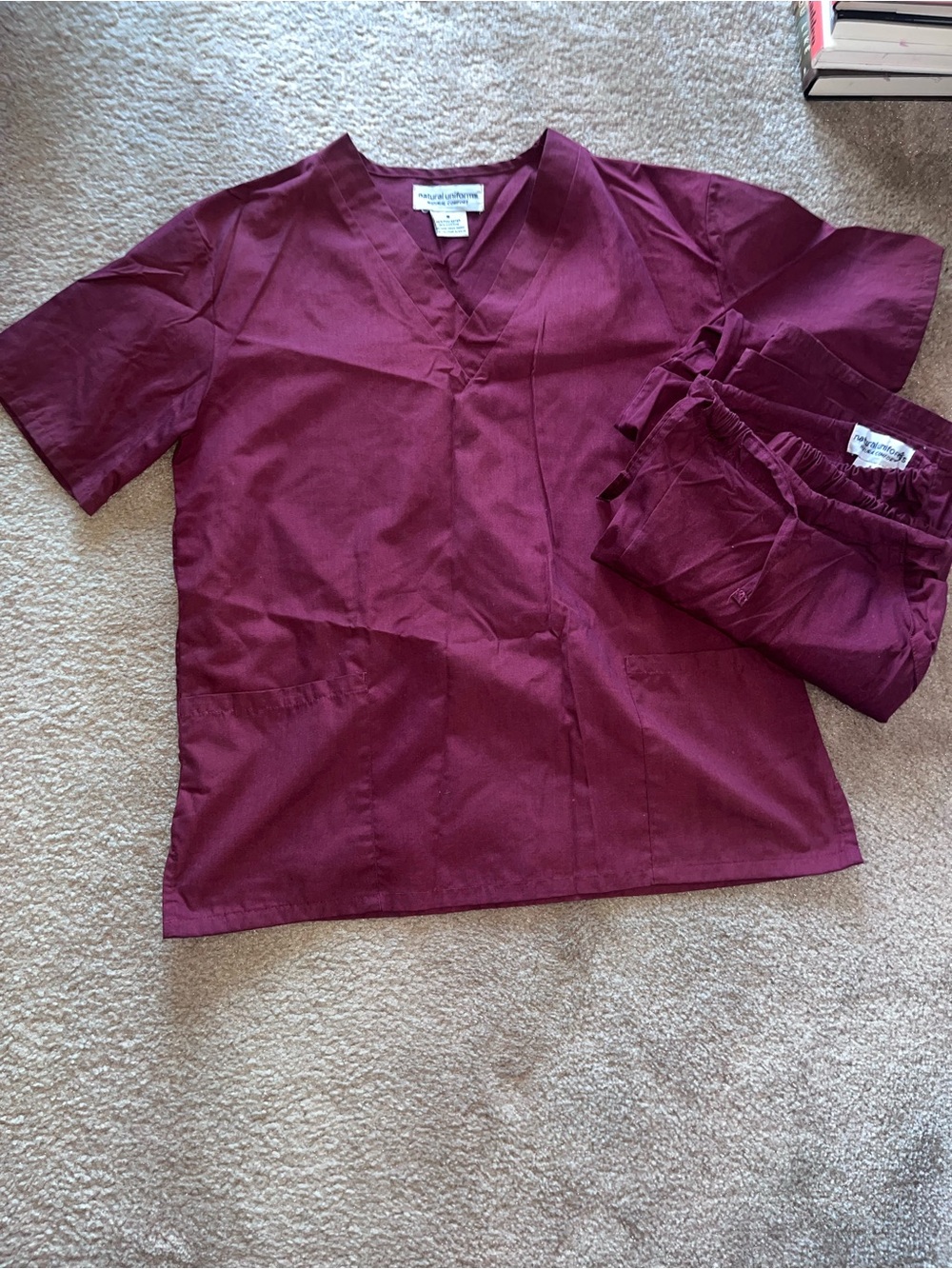 Natural Uniforms Women’s Scrub Top and Pants Set in Deep Burgundy